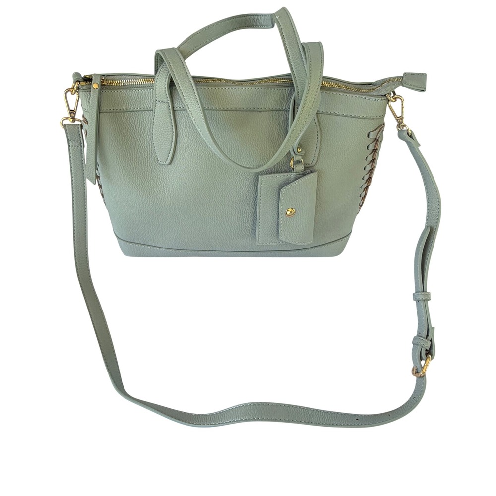 Moda Luxe Light Blue Pebbled Vegan Leather Satchel Crossbody Tote Bag With Pouch